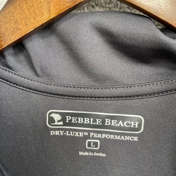 NEW Pebble Beach Men's L Dry-Luxe Performance Polo Shirt Black & Gray Striped - Picture 4 of 7